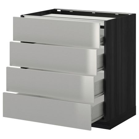 Напольный шкаф, 4 фронтальных панели, 4 ящика МЕТОД / ФОРВАРА, черный, Гревста нержавеющ сталь