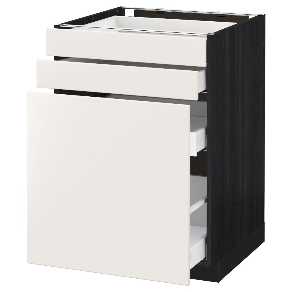 Напольный шкаф с выдвижными модулями, 2 фронтальные панели МЕТОД / МАКСИМЕРА, черный, Веддинге белый - схема-чертеж с размерами