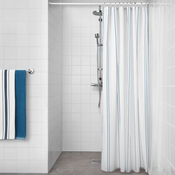 Штора для ванной, белый, синий 180x200 см IKEA ОТТШЁН 004.175.41 - схема-чертеж с размерами