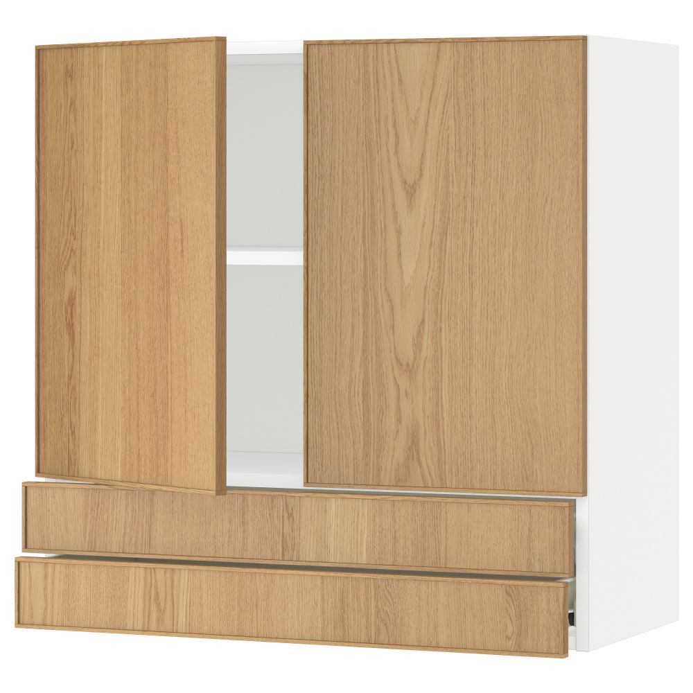 Навесной шкаф, 2 дверцы, 2 ящика МЕТОД / ФОРВАРА, белый, Экестад дуб - схема-чертеж с размерами