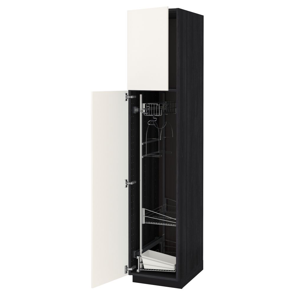 Высокий шкаф с отделением для аксессуаров, для уборки МЕТОД, черный, Веддинге белый - схема-чертеж с размерами
