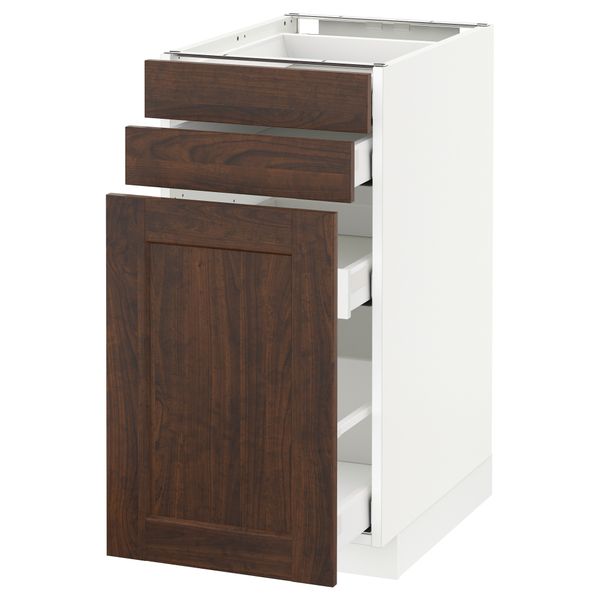 Напольный шкаф с выдвижными модулями, 2 фронтальные панели МЕТОД / МАКСИМЕРА, белый, Эдсерум коричневый - схема-чертеж с размерами