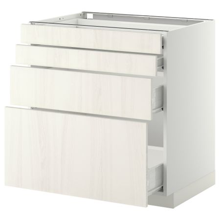 Напольный шкаф 4 фронтальных панели, 4 ящика МЕТОД / ФОРВАРА, белый, Росдаль белый