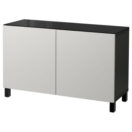 Комбинация для хранения с дверцами БЕСТО, черно-коричневый, Лаппвикен светло-серый (120x40x74 см)