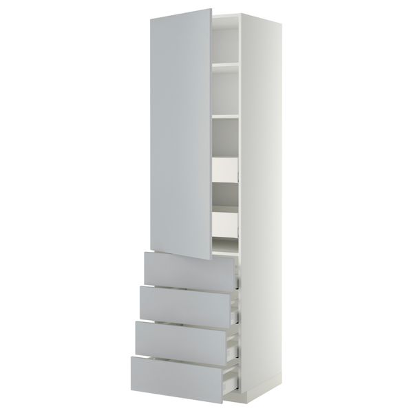 Высокий шкаф с полками/6 ящик, дверцами, 4 фронтальные панели МЕТОД / МАКСИМЕРА, белый, Веддинге серый - фото 1