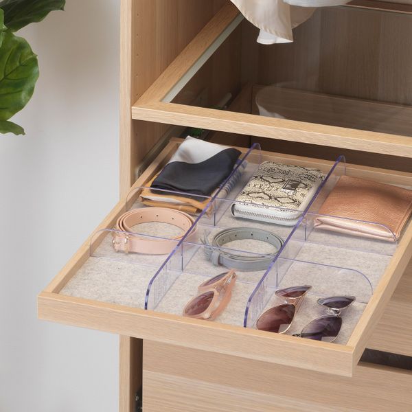 Выдвижная полка с разделителем, под беленый дуб, прозрачный 50x58 см IKEA КОМПЛИМЕНТ 892.429.96 - схема-чертеж с размерами