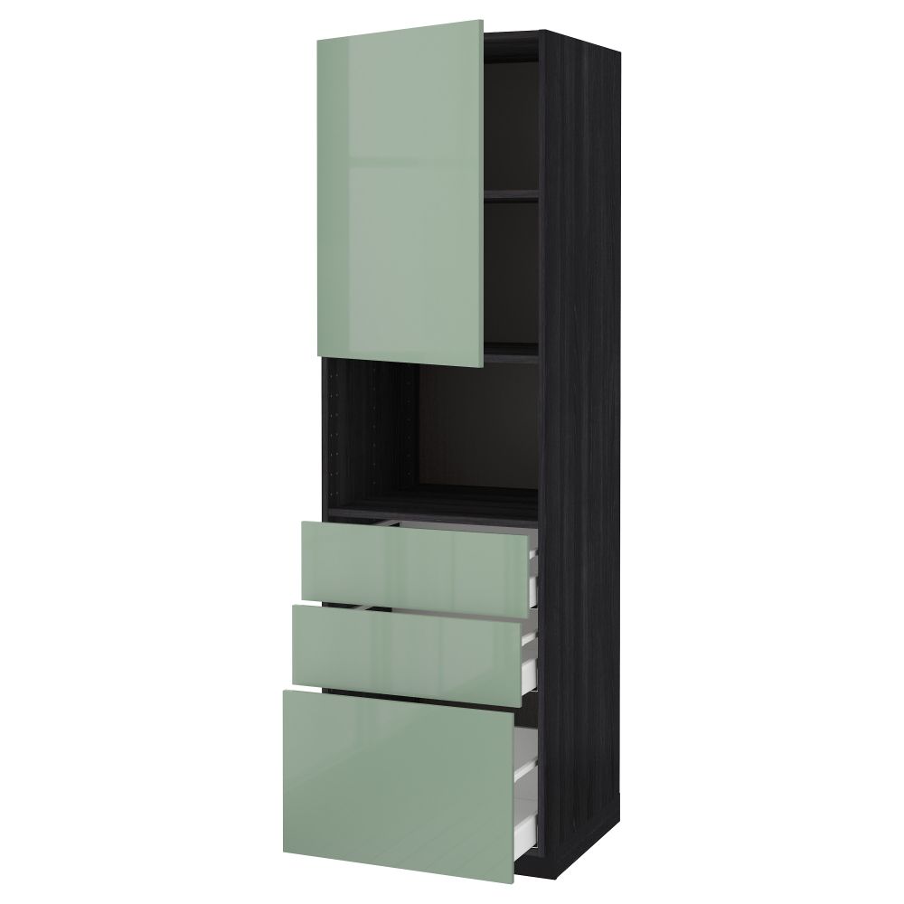 Высокий шкаф для/СВЧ+дверца/3 ящика МЕТОД / МАКСИМЕРА, черный, Калларп светло-зеленый - схема-чертеж с размерами