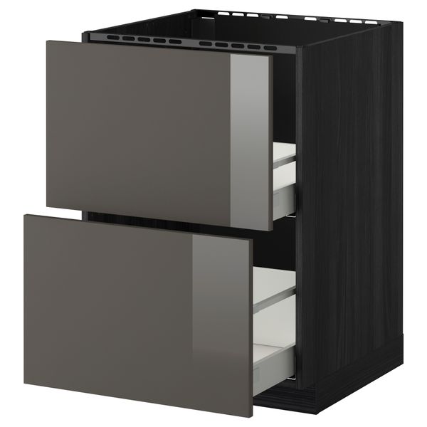 Напольный шкаф под мойку + 2 фронтальных панели, 2 ящика МЕТОД / МАКСИМЕРА, черный, Рингульт серый - схема-чертеж с размерами