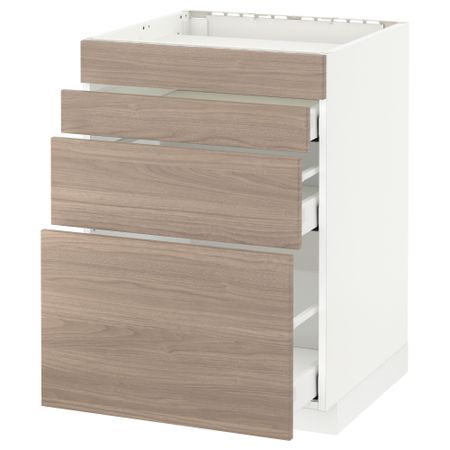 Напольный шкаф для духовки, 4фасада, 3 ящика МЕТОД / МАКСИМЕРА, белый, Брокхульт светло-серый