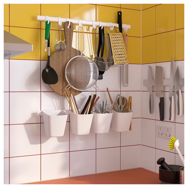SUNNERSTA Рейлинг с 4 крючками,2 контейнерами - белый - схема-чертеж с размерами