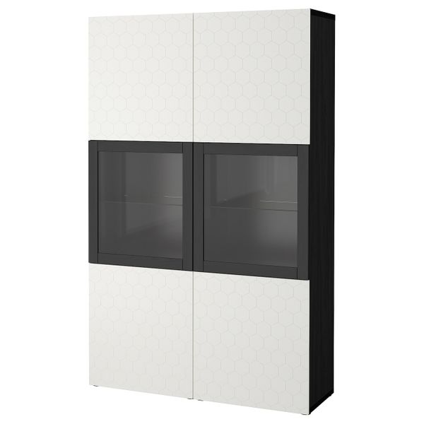 Комбинация для хранения + стеклянная дверц, черно-коричневый/вассвикен белый прозрачное стекло 120x40x192 см IKEA БЕСТО - фото 1