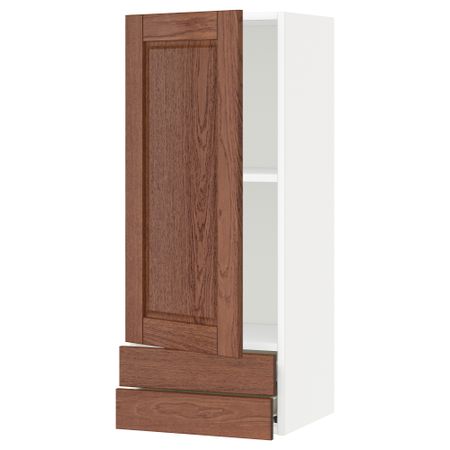 Навесной шкаф с дверцей, 2 ящика МЕТОД / ФОРВАРА, белый, Филипстад коричневый
