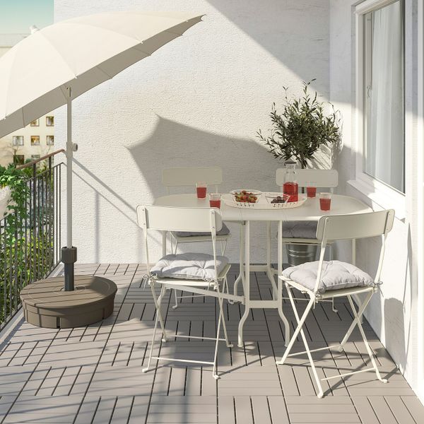 Стол + 4 складных стула, для/сада, бежевый IKEA САЛЬТХОЛЬМЕН 892.288.20 - фото 2