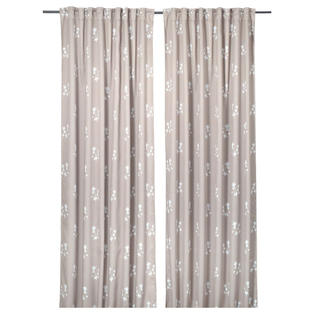 Затемняющие гардины, 2 шт., с цветочным орнаментом/бежевый 145x300 см IKEA RAGGDRABA РАГГДРАБА 504.840.95 - фото 1