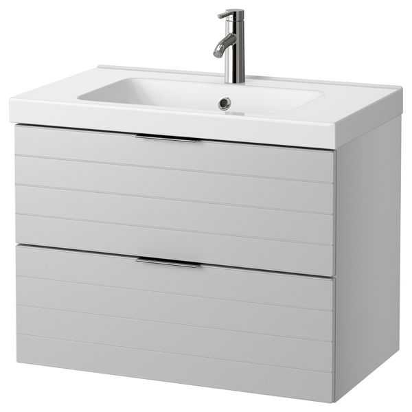 Шкаф для раковины с 2 ящиками ГОДМОРГОН / ОДЕНСВИК, светло-серый (80x49x64 см) - фото 1