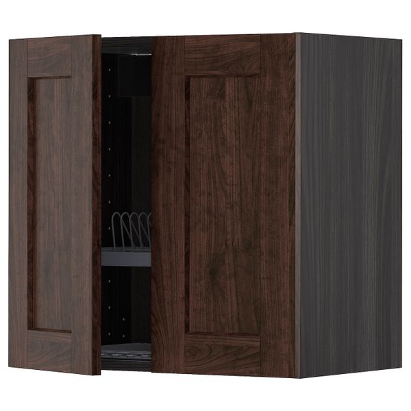 Навесной шкаф с посудной сушилкой, 2 дверец, черный/Эдсерум коричневый 60x60 см IKEA МЕТОД 793.021.94 - схема-чертеж с размерами