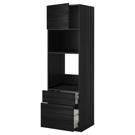 Высокий шкаф для духовки и СВЧ/дверца/2ящ, черный, Тингсрид черный 60x60x200 см IKEA МЕТОД / МАКСИМЕРА 492.370.44