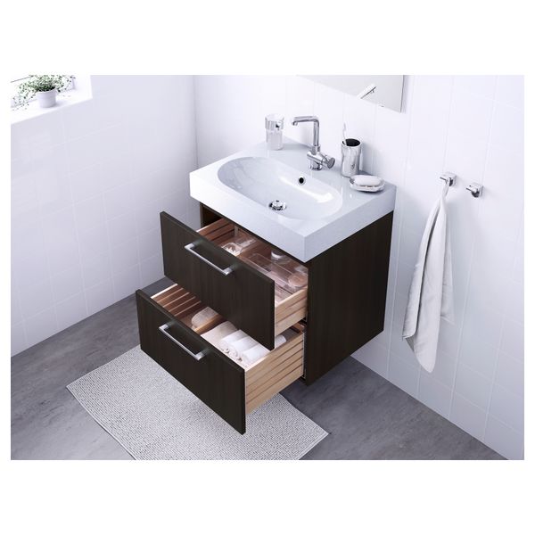 Шкаф для раковины с 2 ящиками ГОДМОРГОН / БРОВИКЕН, черно-коричневый, светло-серый (60x49x68 см) - фото 3