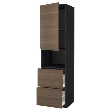 Высокий шкаф для СВЧ/дверца/2ящика, черный/Воксторп грецкий орех 60x60x220 см IKEA МЕТОД / МАКСИМЕРА 592.391.65