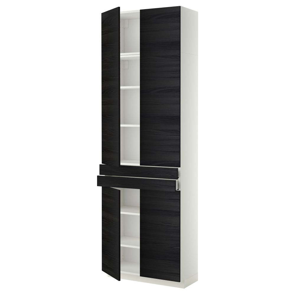 Высокий шкаф + полки, 2 ящика, 4 дверцы МЕТОД / МАКСИМЕРА, белый, Тингсрид черный (80x37x240 см) - фото 1