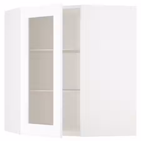 METOD Углов навесн шкаф с полками/сткл дв