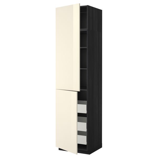 Высокий шкаф + полки, 3 ящика, 2 дверцы МЕТОД / ФОРВАРА, черный, Рингульт кремовый - фото 1