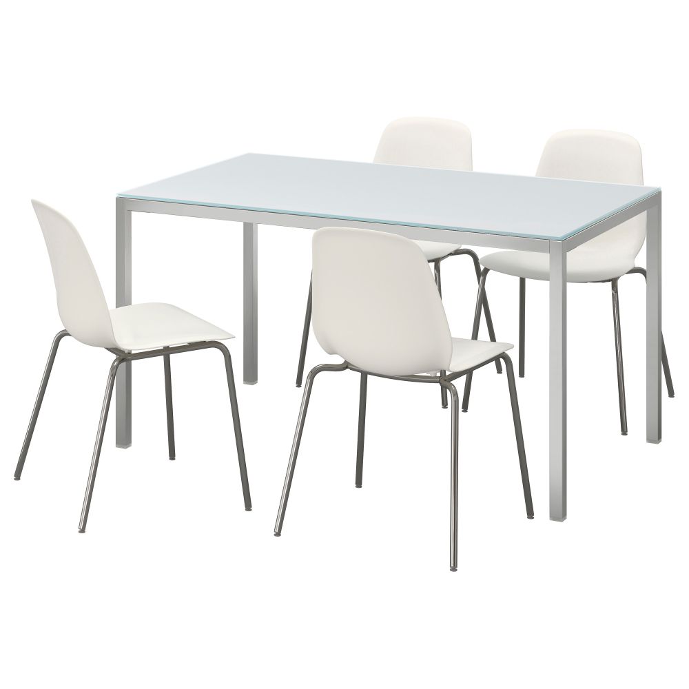 Стол и 4 стула ТОРСБИ / ЛЕЙФ-АРНЕ, стекло белый, белый (135 см) - фото 1