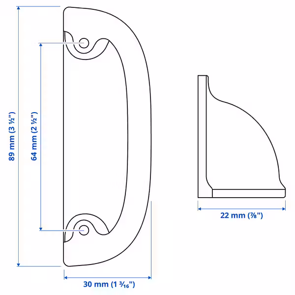 ENERYDA Ручка - хромированный 89 мм - схема-чертеж с размерами