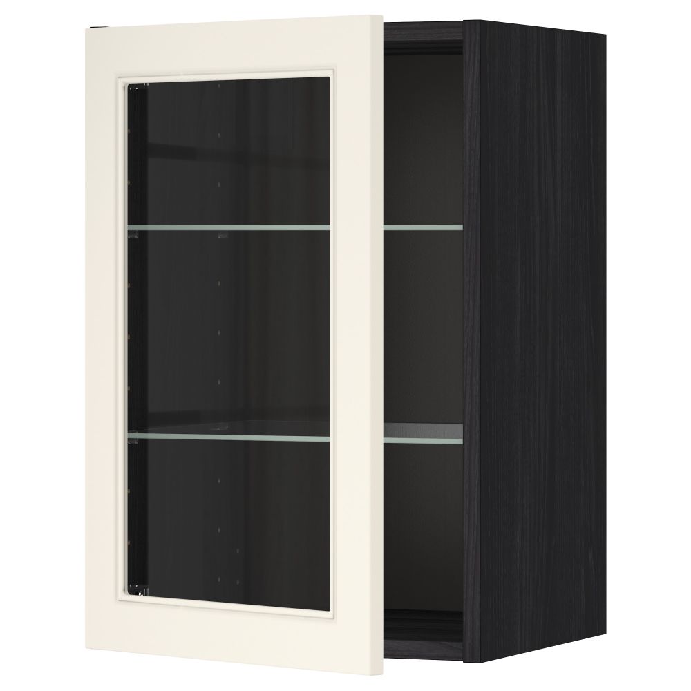 Навесной шкаф с полками, стекляными дверцы МЕТОД, черный, Хитарп белый с оттенком - схема-чертеж с размерами