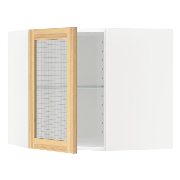 Угловой навесной шкаф с полками, стекляными дв, белый/Торхэмн ясень 68x60 см IKEA METOD МЕТОД 092.260.09 - фото 1