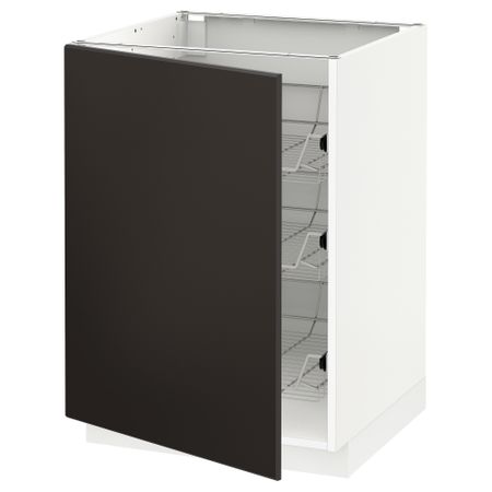 Напольный шкаф, проволочные корзины, 60x60 см, белый, Kungsbacka антрацит IKEA METOD МЕТОД 494.552.87