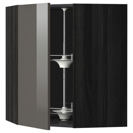 Угловой навесной шкаф с вращающейся секцией МЕТОД, черный, Рингульт серый