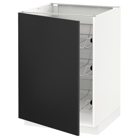 Напольный шкаф с проволочные ящиками, белый/Юдевалла антрацит 60x60 см IKEA METOD МЕТОД 192.403.59