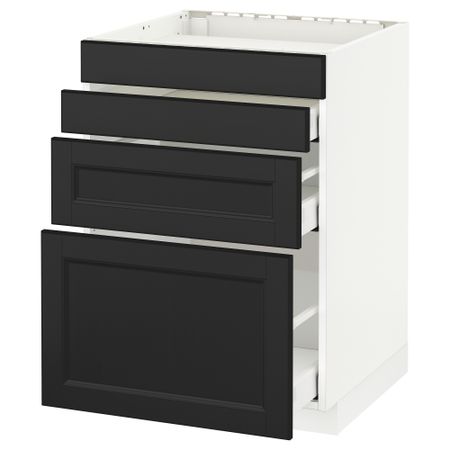 Напольный шкаф для духовки, 4фасада, 3 ящика МЕТОД / МАКСИМЕРА, белый, Лаксарби черно-коричневый
