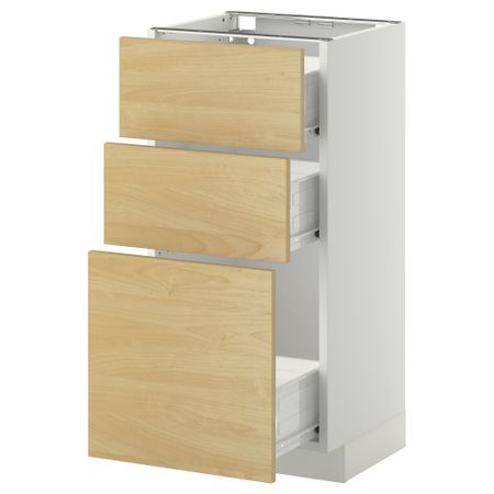 Напольный шкаф с 3 ящиками МЕТОД / ФОРВАРА, белый, Тингсрид береза