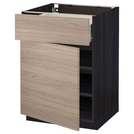 Напольный шкаф с ящиком, дверью МЕТОД / ФОРВАРА, черный, Брокхульт светло-серый
