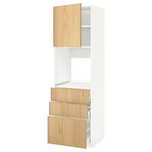 Высокий шкаф для духовки/дверь/3ящика, белый/Экестад дуб 60x60x200 см IKEA METOD МЕТОД / MAXIMERA МАКСИМЕРА 792.371.46 - схема-чертеж с размерами