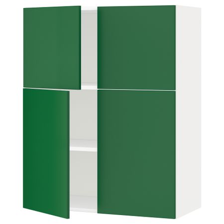 Навесной шкаф с полками, 4 дверцы МЕТОД, белый, Флэди зеленый (80x100 см)