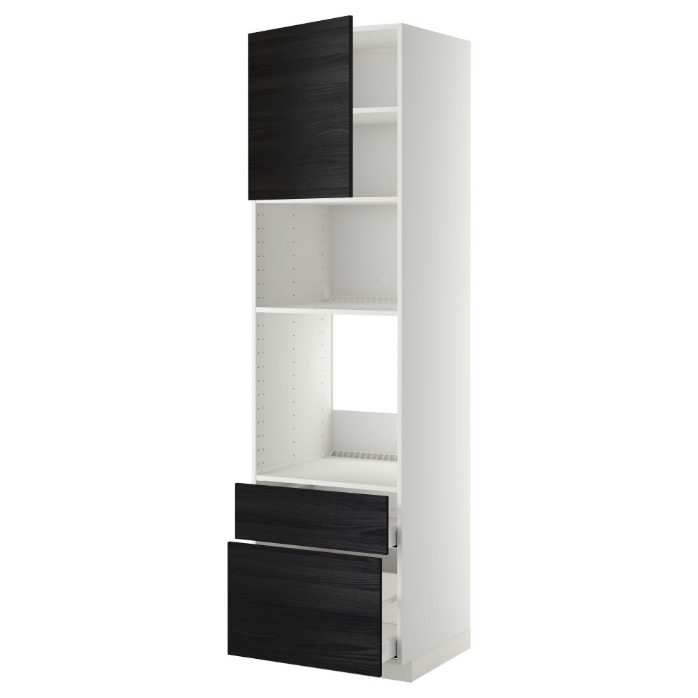 Высокий шкаф для духовки/СВЧ дверца, 2 ящика МЕТОД / МАКСИМЕРА, белый, Тингсрид черный - фото 1