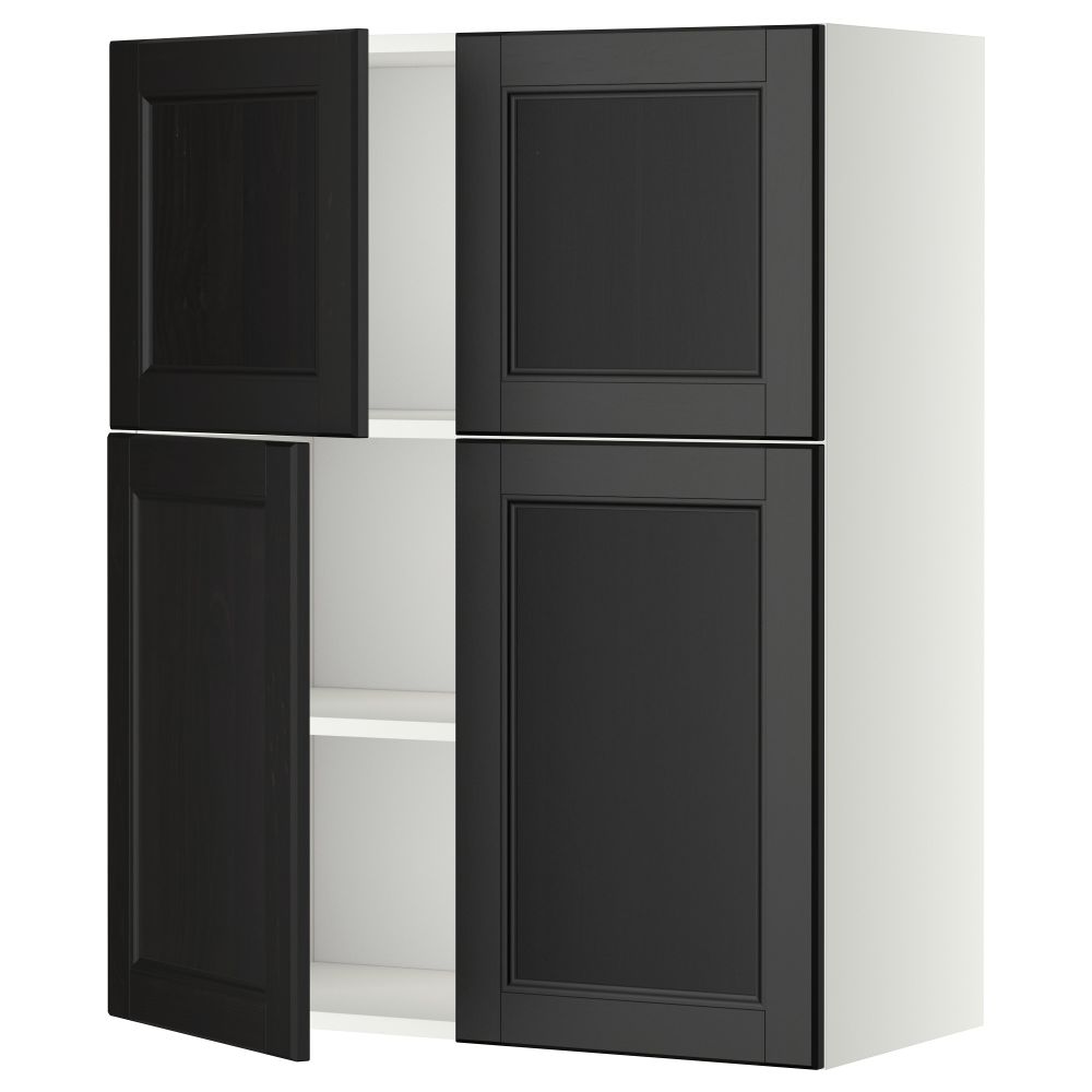 Навесной шкаф с полками, 4 дверцы МЕТОД, белый, Лаксарби черно-коричневый (80x100 см) - схема-чертеж с размерами