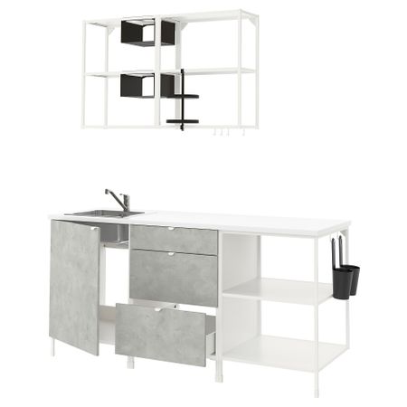 Кухня, 183x63.5x222 см, белый, под бетон IKEA BEGIVENHET БЕГИВЕНХЕТ 093.374.94