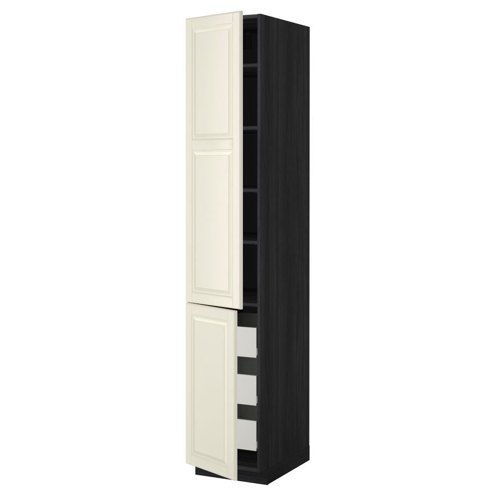 Высокий шкаф + полки, 3 ящика, 2 дверцы МЕТОД / ФОРВАРА, черный, Будбин белый с оттенком - схема-чертеж с размерами