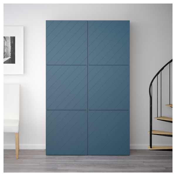 Комбинация для хранения с дверцами БЕСТО, под беленый дуб, Халлставик темно-синий (120x40x192 см) - фото 2