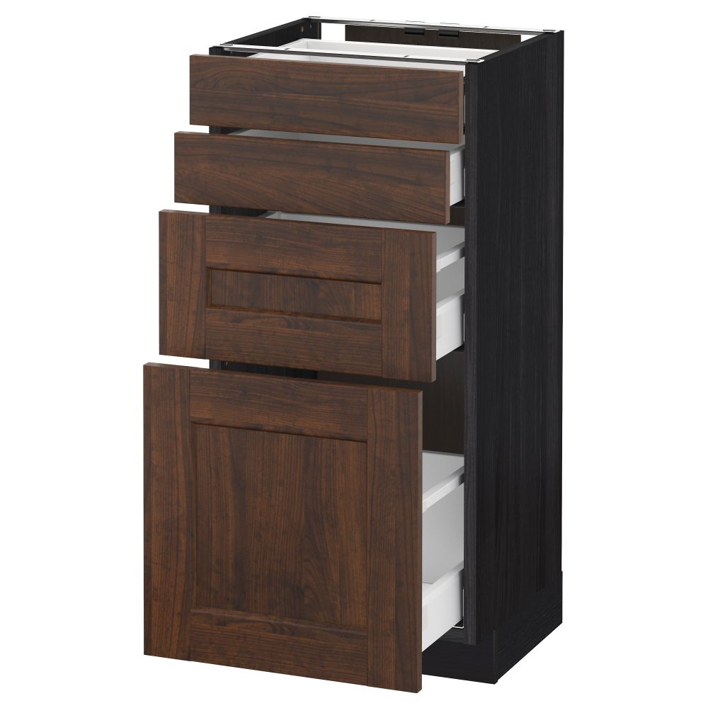 Напольный шкаф 4 фронтальных панели, 4 ящика МЕТОД / МАКСИМЕРА, черный, Эдсерум коричневый - схема-чертеж с размерами