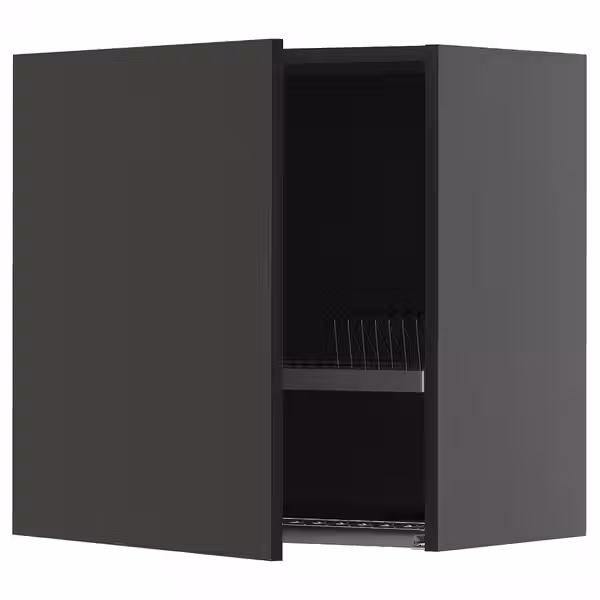 METOD Навесной шкаф с сушилкой - черно-серый/Nickebo матовый антрацит 60x60 см - фото 1