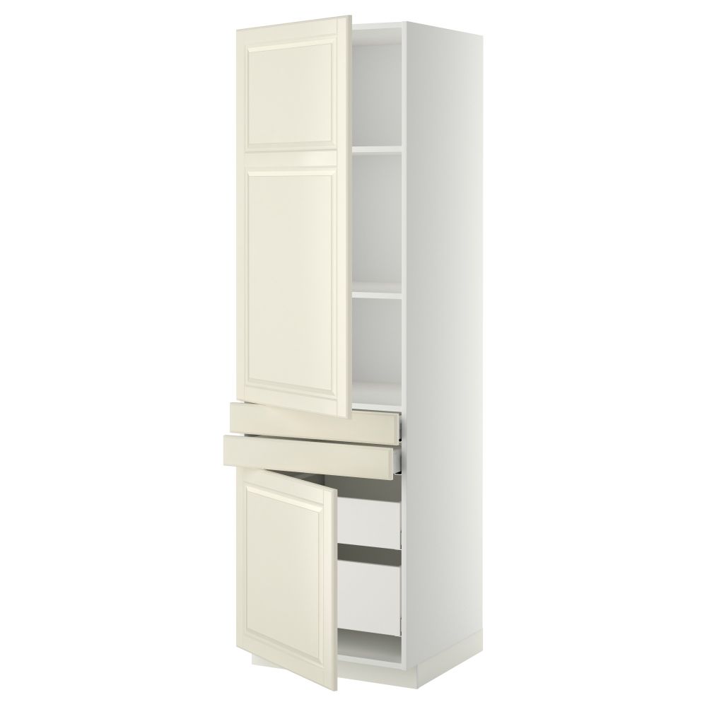 Высокий шкаф + полки, 4 ящик, 2 двери, 2 фронтальные МЕТОД / МАКСИМЕРА, белый, Будбин белый с оттенком (60x60x200 см) - фото 1