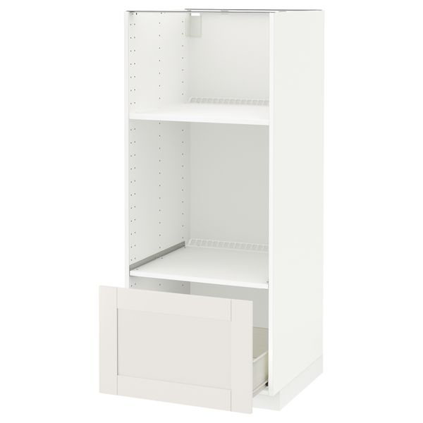 Высокий шкаф с ящиком для духовки/СВЧ МЕТОД / ФОРВАРА, белый, Сэведаль белый (60x60x140 см) - фото 1