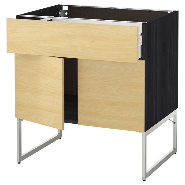 Напольный шкаф, полки, ящик, 2 двери МЕТОД / МАКСИМЕРА, черный, Тингсрид береза - схема-чертеж с размерами