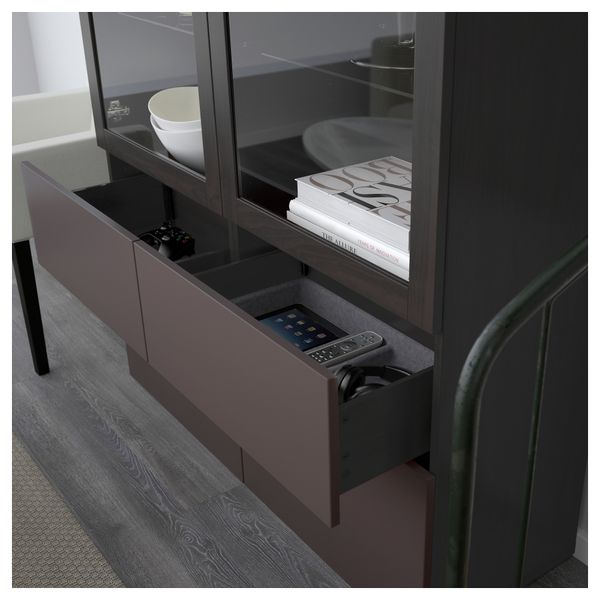 Комбинация для хранения со стеклянными дверцами БЕСТО, черно-коричневый, Вальвикен темно-коричневый, прозрачное стекло - схема-чертеж с размерами