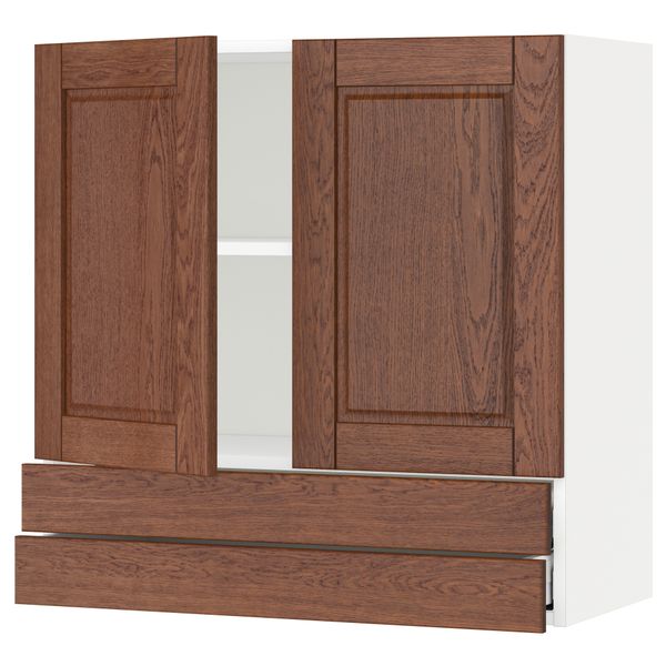 Навесной шкаф, 2 дверцы, 2 ящика МЕТОД / МАКСИМЕРА, белый, Филипстад коричневый - схема-чертеж с размерами